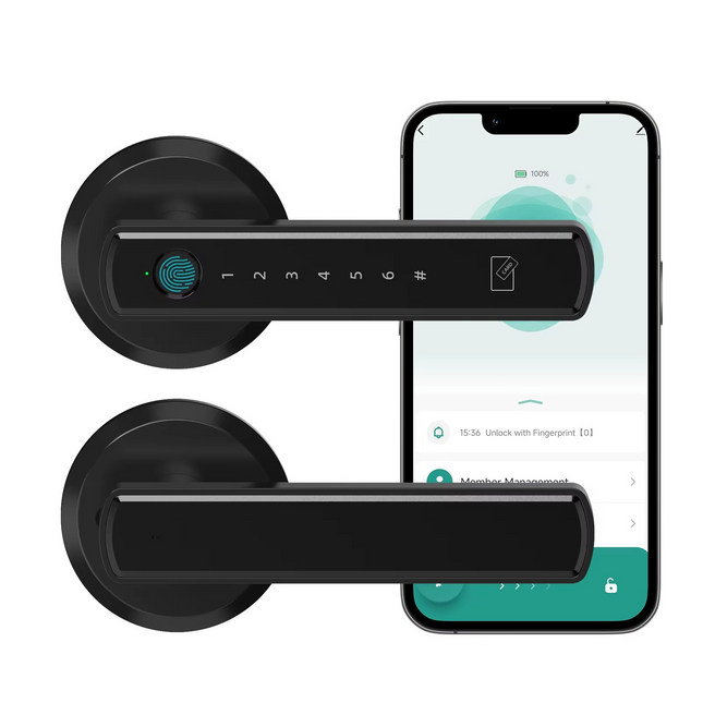 Smart Lock, Keyless Entry Door Lock with Handle, Fingerprint Keypad Door Lock with Key Fob and App Control