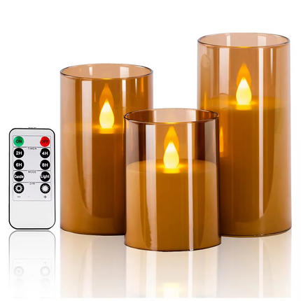 Flameless Candles with Remote, Set of 3 Realistic Flameless Candles with Real Wax, Battery Operated LED Candles
