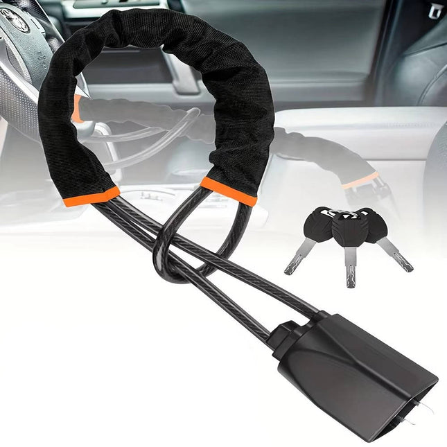 Steering Wheel Lock for Cars, Braided Steel Cable Anti Theft Steering Wheel Lock with Seat Belt Lock and 3 Keys
