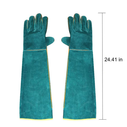 Leather Work Gloves Bite Protection Cowhide, Heat Resistant Gloves with Cotton Lining and Long Sleeves – image 4