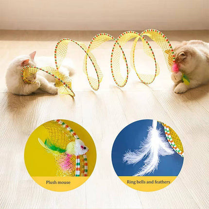 Cat Toy with Plush Mouse and Feather Bell, Collapsible Cat Hunting Toy – image 4