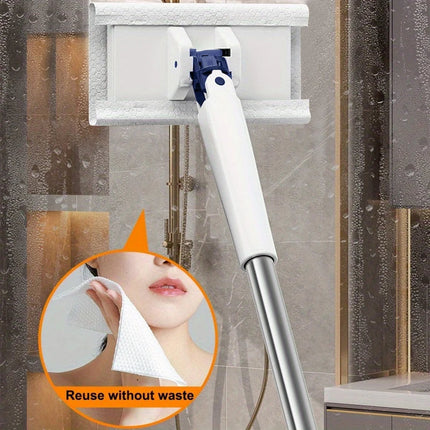 Mini Mop with Automatic Cloth Clip, Hands Free Mop with 360 Rotating Head for Floors Walls and Glass 2
