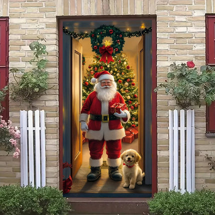 Christmas Front Door Decoration, Peel and Stick Xmas Door Decoration, Waterproof PVC 3D Door Mural
