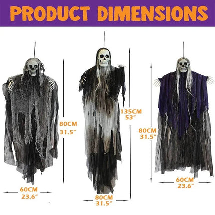 Hanging Halloween Decorations, Set of 3 Grim Reaper Decorations with Skull Heads – image 8