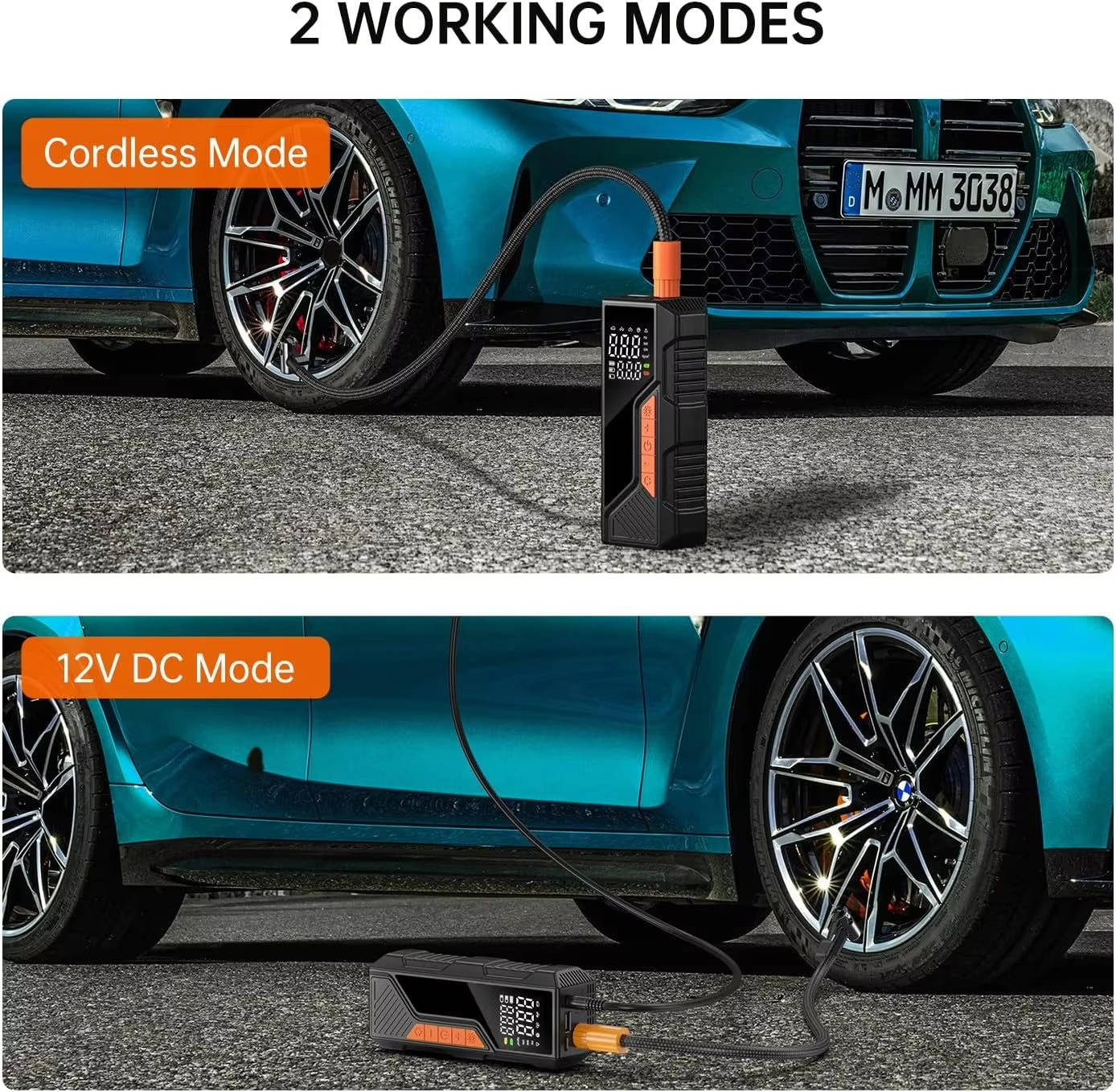 Tuzwa Portable Tire Inflator – Cordless 150 PSI Air Compressor with Digital Gauge, 6000mAh Battery, Auto Shutoff, 12V DC & LED Light