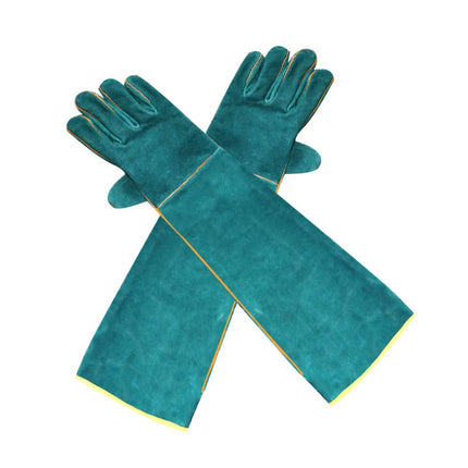Leather Work Gloves Bite Protection Cowhide, Heat Resistant Gloves with Cotton Lining and Long Sleeves
