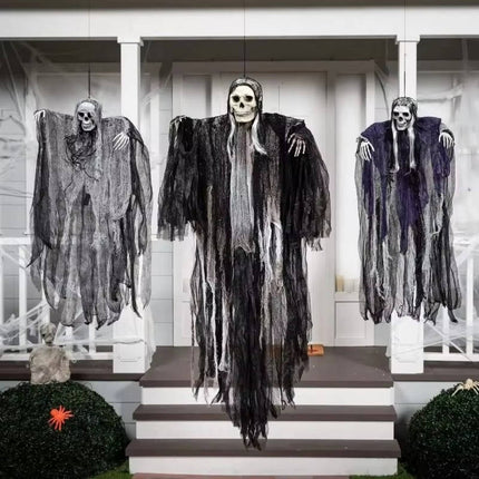 Hanging Halloween Decorations, Set of 3 Grim Reaper Decorations with Skull Heads – image 6