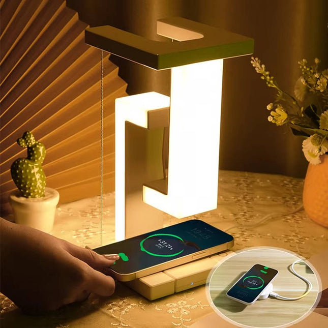 Desk Lamp with Wireless Charger, Touch Dimmer Lamp with Floating Orb, Magnetic Wireless Charging Pad with USB Port