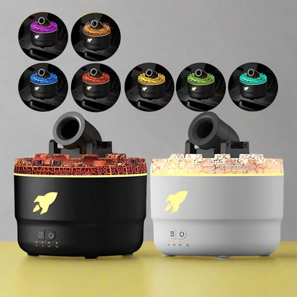 Volcano Humidifier and Essential Oil Diffuser, Volcanic Crack Light Cannon Aroma Mist Lamp with Rotating LED Lights