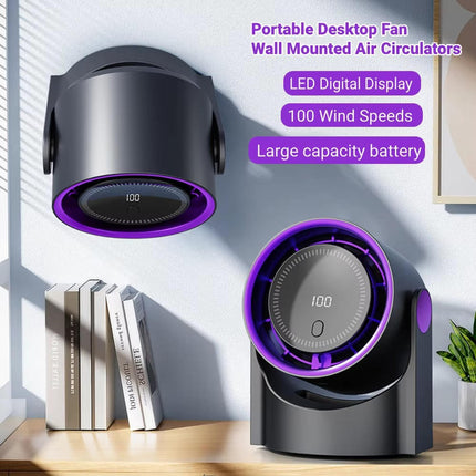 USB Small Fan for Desk, Bladeless Portable Desk Fan with 100 Wind Speeds, 5 Modes, Timer and 1200mAh Battery for Office and Home
