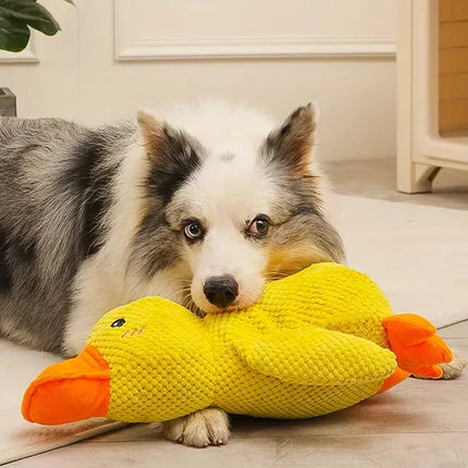 Duck Dog Toy in a dog's mouth during play