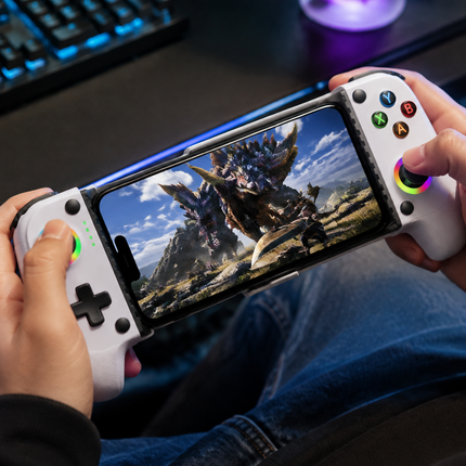 Wireless mobile gaming controller for iPhone and Android, Bluetooth phone gamepad with Hall Effect joysticks