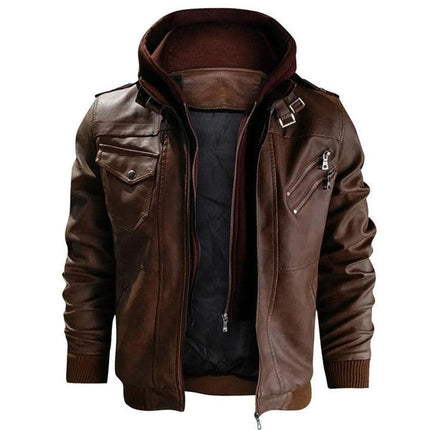 Faux Leather Jacket for Men, Stand Collar Mens Jackets for Casual Wear