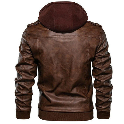 Faux Leather Jacket for Men, Mens Leatherette Jacket with Removable Hood – image 4