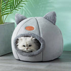 Cat Cave Bed with Removable Cushion and Ear Design, Large Enclosed Cat Bed for Winter