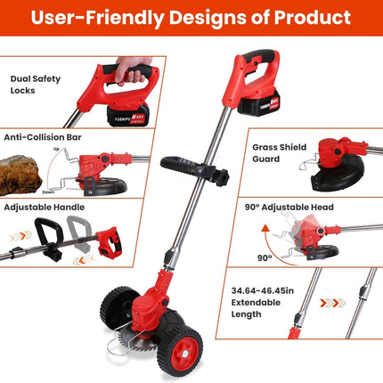 Cordless Grass Trimmer and Lawn Edger with Extendable Shaft, Wheeled Weed Wacker for Narrow Yard Spaces – image 6