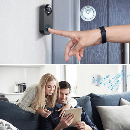 Wireless WiFi video doorbell camera, 1080p HD with 166 degree lens, two way talk, PIR motion alerts and chime