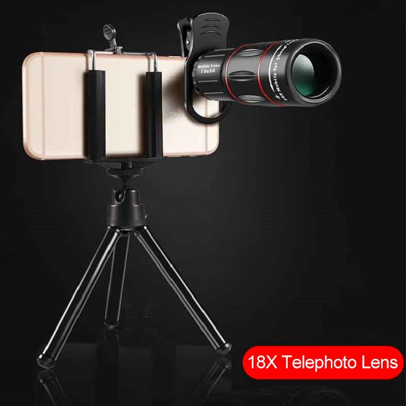 Tuzwa 18X Phone Telescope Lens – Smartphone Telephoto Zoom Lens, 37mm Aperture, Aluminum Body, Universal Clip & Tripod Mount