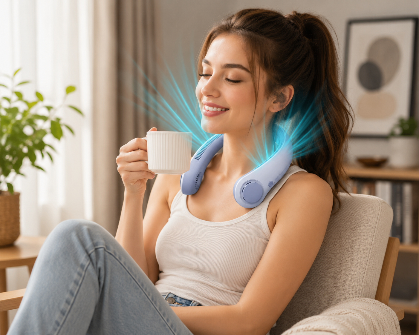 Tuzwa Rechargeable Portable Neck Fan | Hands-Free Personal Cooling Fan with 5000mAh Battery, 5 Speed Modes & USB-C Fast Charging
