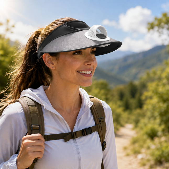 Sun Hat with Fan, Solar Powered Fan Hat with 3 Speeds, Wide Brim Cooling Hat for Hiking, Fishing and Gardening