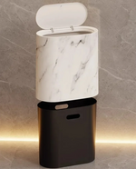 Tuzwa Bathroom Trash Can with Push Lid – Marble Design Slim Waste Bin for Small Spaces, Bedroom & Office