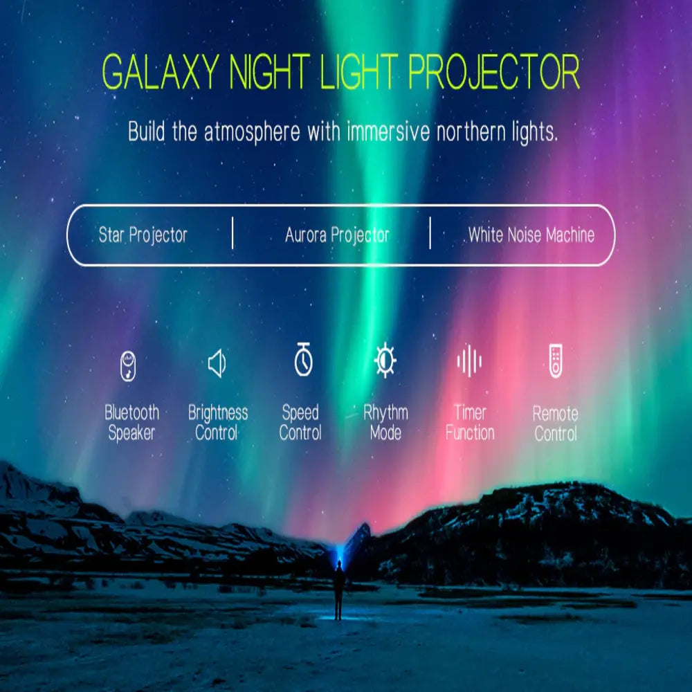 Tuzwa Aurora Northern Lights Projector – LED Star & Galaxy Projector with Bluetooth Speaker, White Noise, Music Sync & Remote Control