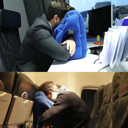 Travel Neck Pillow Inflatable, Airplane Neck Pillow with Face Down Rest, Flight Pillow with Carry Bag