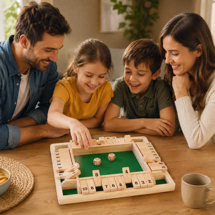 Dice Games, Shut the Box Game, Wooden Tabletop Games for 2 to 4 Players, Tile Games for Adults and Kids