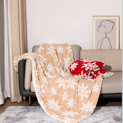 Christmas Throw Blanket, Lamb Wool Blanket Throw for Sofa and Bed, Soft Plush Snowflake Fleece Blanket