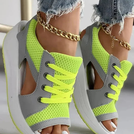 Lace Up Sandals, Peep Toe Flat Sandals with Cutout, Comfort Sandals with Memory Foam Sole
