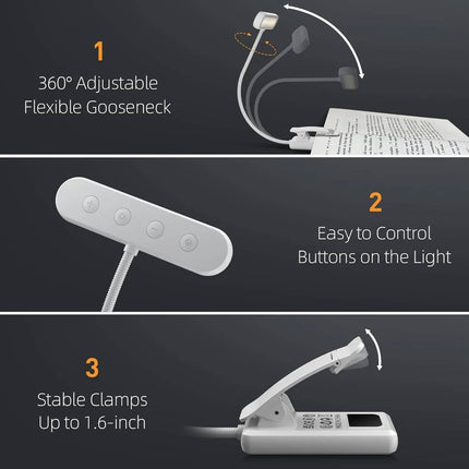 Clip On Book Light, Bed Reading Light with Gooseneck