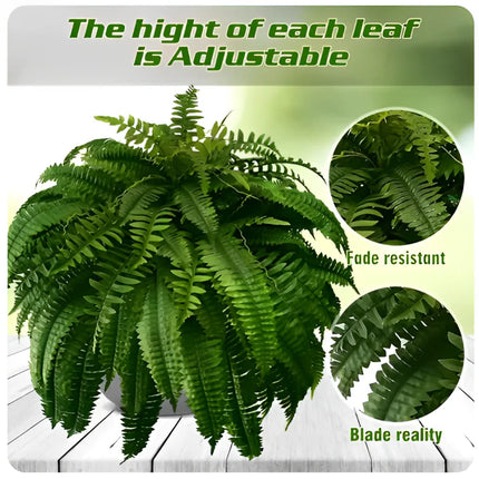 UV Resistant Artificial Boston Fern for Outdoors, Lifelike Fake Hanging Greenery Plant with 18 Branches for Patio, Porch and Home Decor