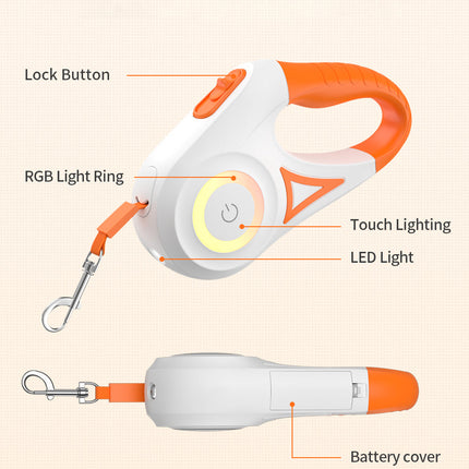 Retractable Dog Leash with 100 Lumen LED Spotlight, Cat Leash and Dog Walking Leash 5 m with RGB Light Ring – image 10