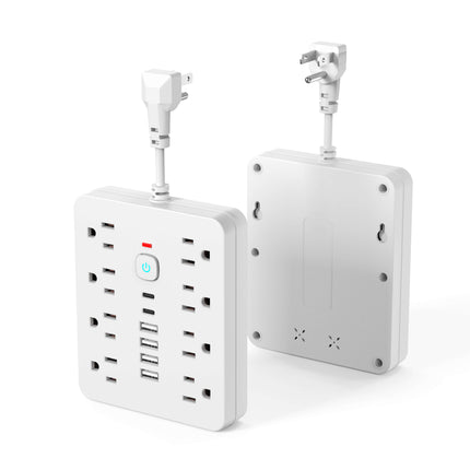 Power Strip with USB C, 14 in 1 Power Strip with 8 Outlets and 4 USB, Wall Mount Power Strip with Overload Protection