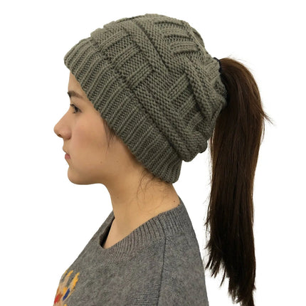 Ponytail Beanie Hat, Cable Knit Beanie for Women – image 7