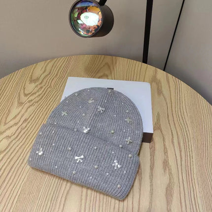 Knit Beanie Winter Hat with Pearls, Acrylic Snow Hat for Adults – image 4