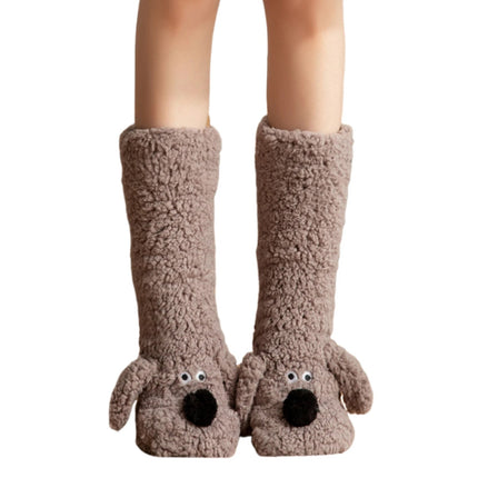 Fuzzy Dog Socks in Gray Brown