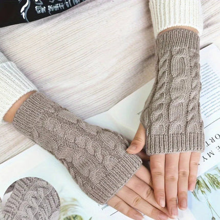 Knit Fingerless Gloves, Womens Winter Gloves with Fleece Lining – image 8