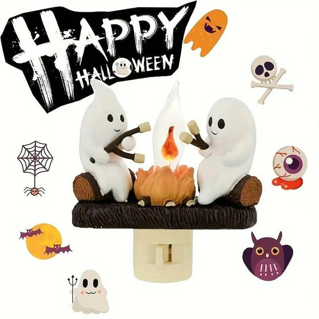 Halloween Ghost Night Light, Bonfire LED Flicker Light, Portable Campfire Night Light for Bedroom and Living Room