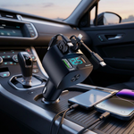 3-in-1 retractable car charger with voltage display in use