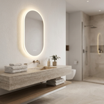LUVODI LED backlit bathroom mirror installed above a modern vanity