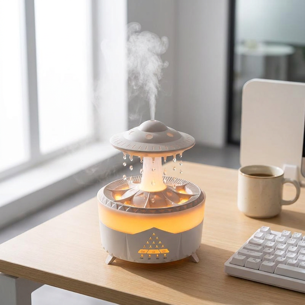 Aroma Bliss 350ml mini USB humidifier running on a desk