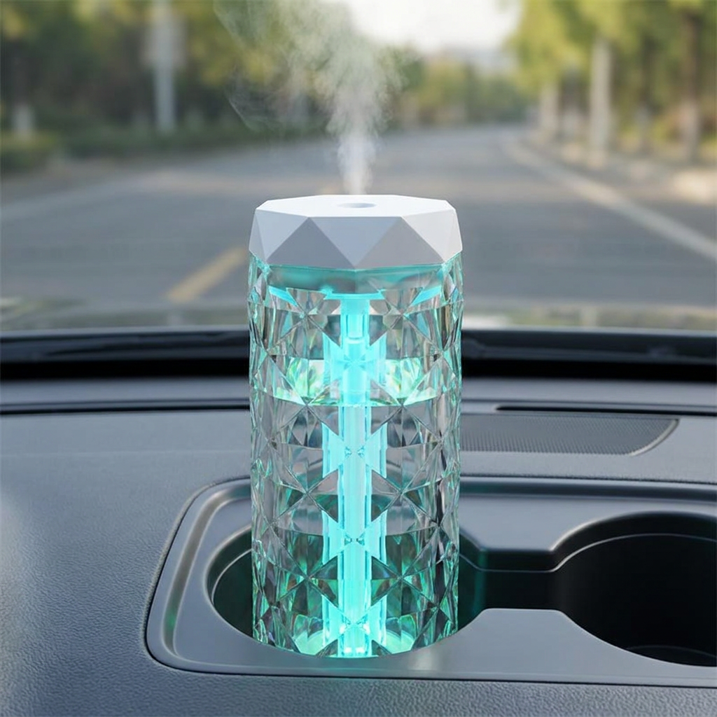 400ml USB essential oil diffuser in use in a car cupholder