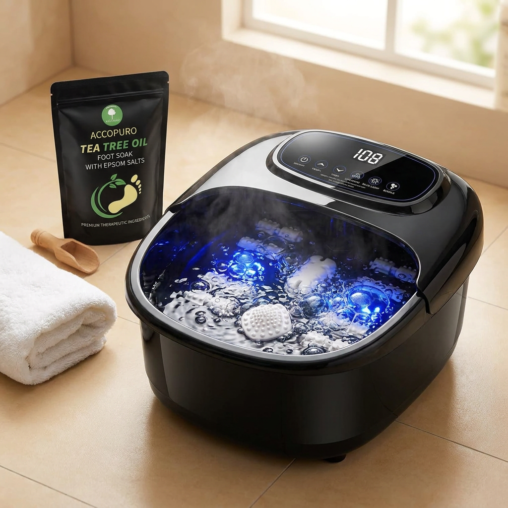 Foot spa bath massager with ozone and heat in use