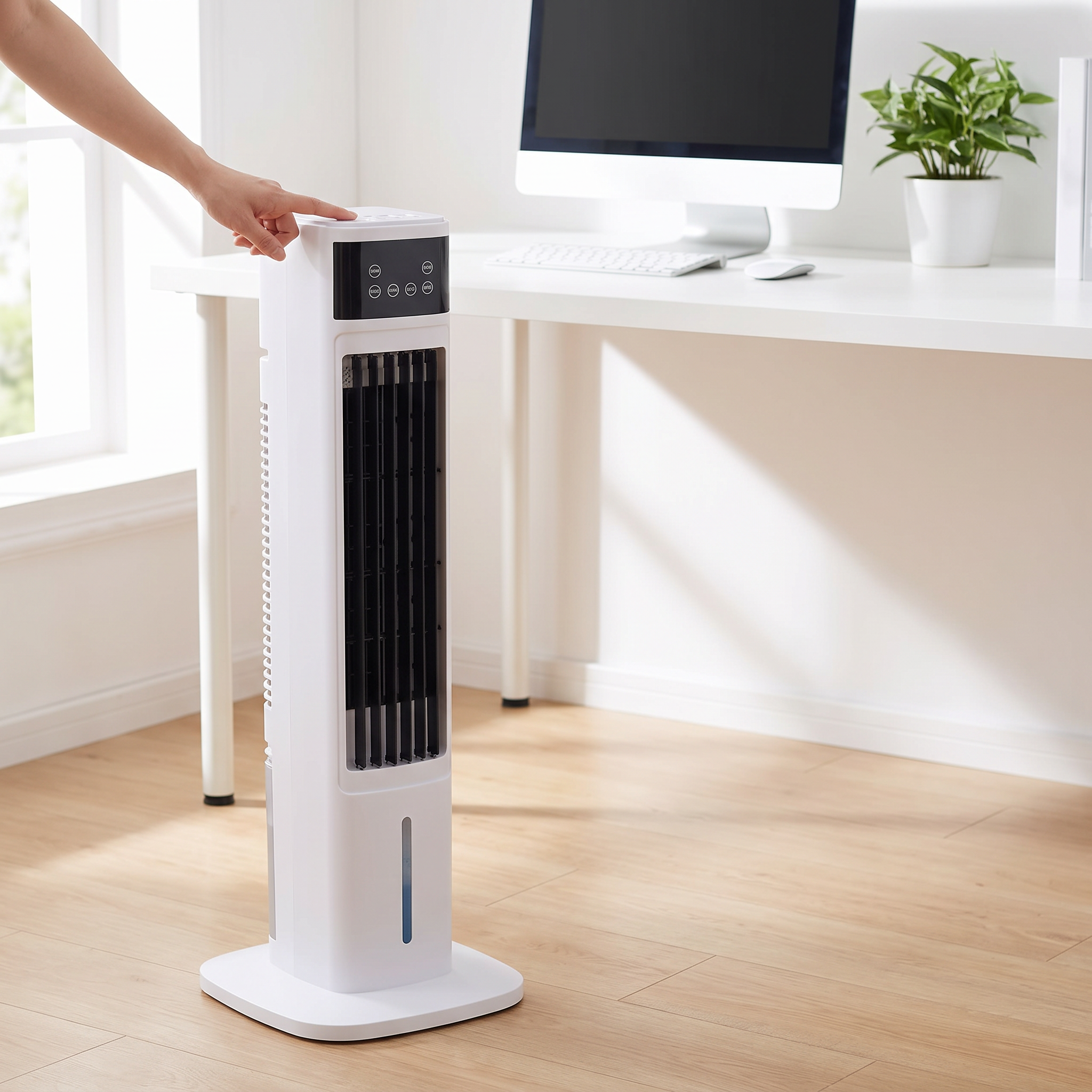 3-in-1 portable evaporative air cooler with 24H timer in a home office
