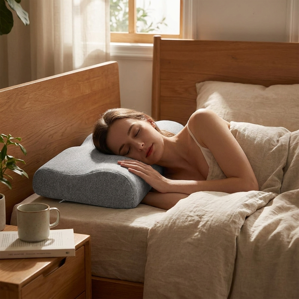 Orthopedic cervical pillow used by a side sleeper