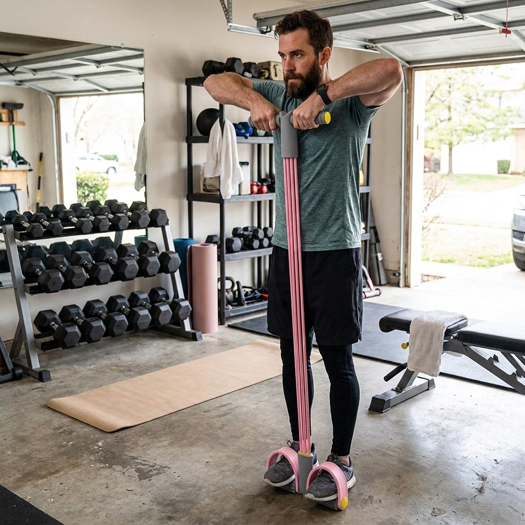 Multi-tube resistance bands used in a home gym