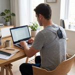 Smart posture corrector worn while working at a laptop