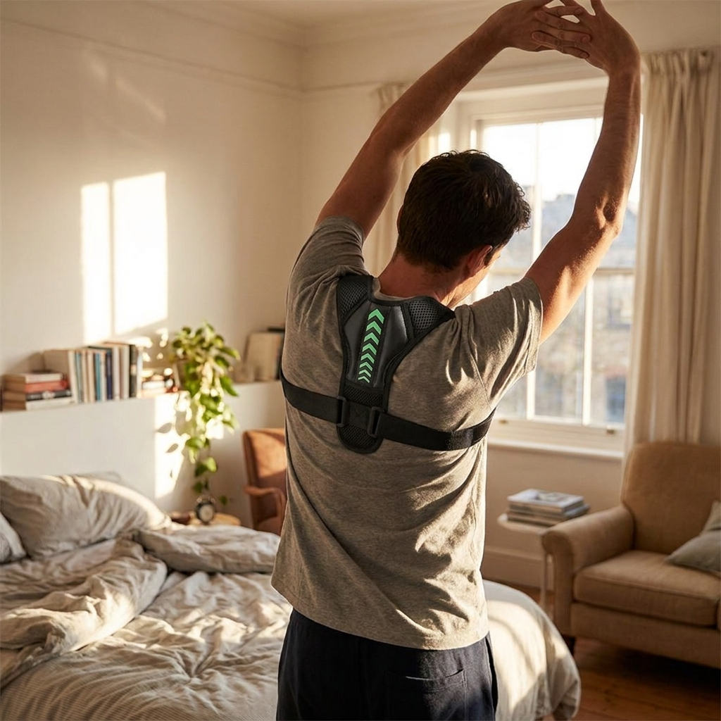 Back support brace worn while stretching