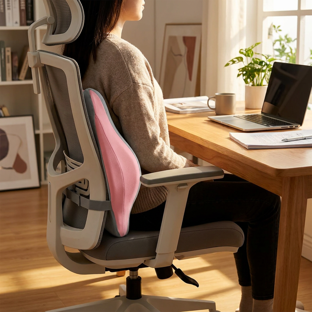 Lumbar support cushion on a desk chair